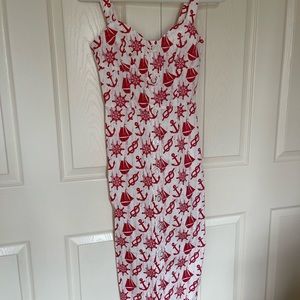 Midi dress with sailor print, red & white dress, European size 42 US size XS